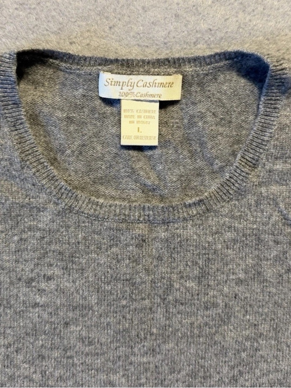 Simply Cashmere Women’s 100% Cashmere Sweater Large Gray Crewneck Knit Pullover - Picture 2 of 5